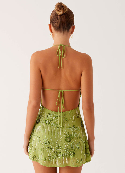 Leo Beaded Mini Dress - Green