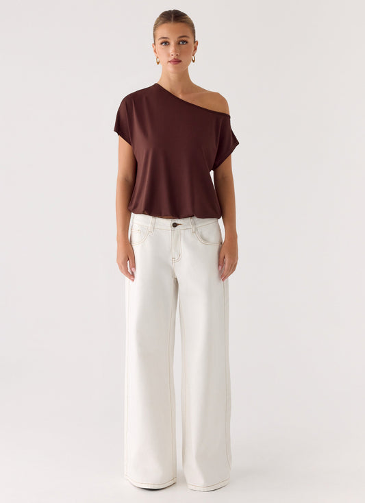 Neo Low Rise Wide Leg Denim Jeans - Ivory