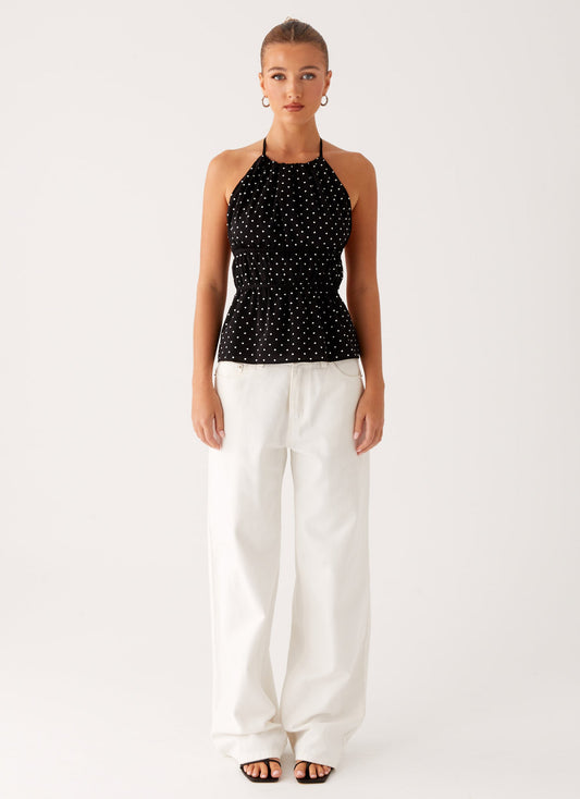 Sergio Halter Top - Black Polka Dot