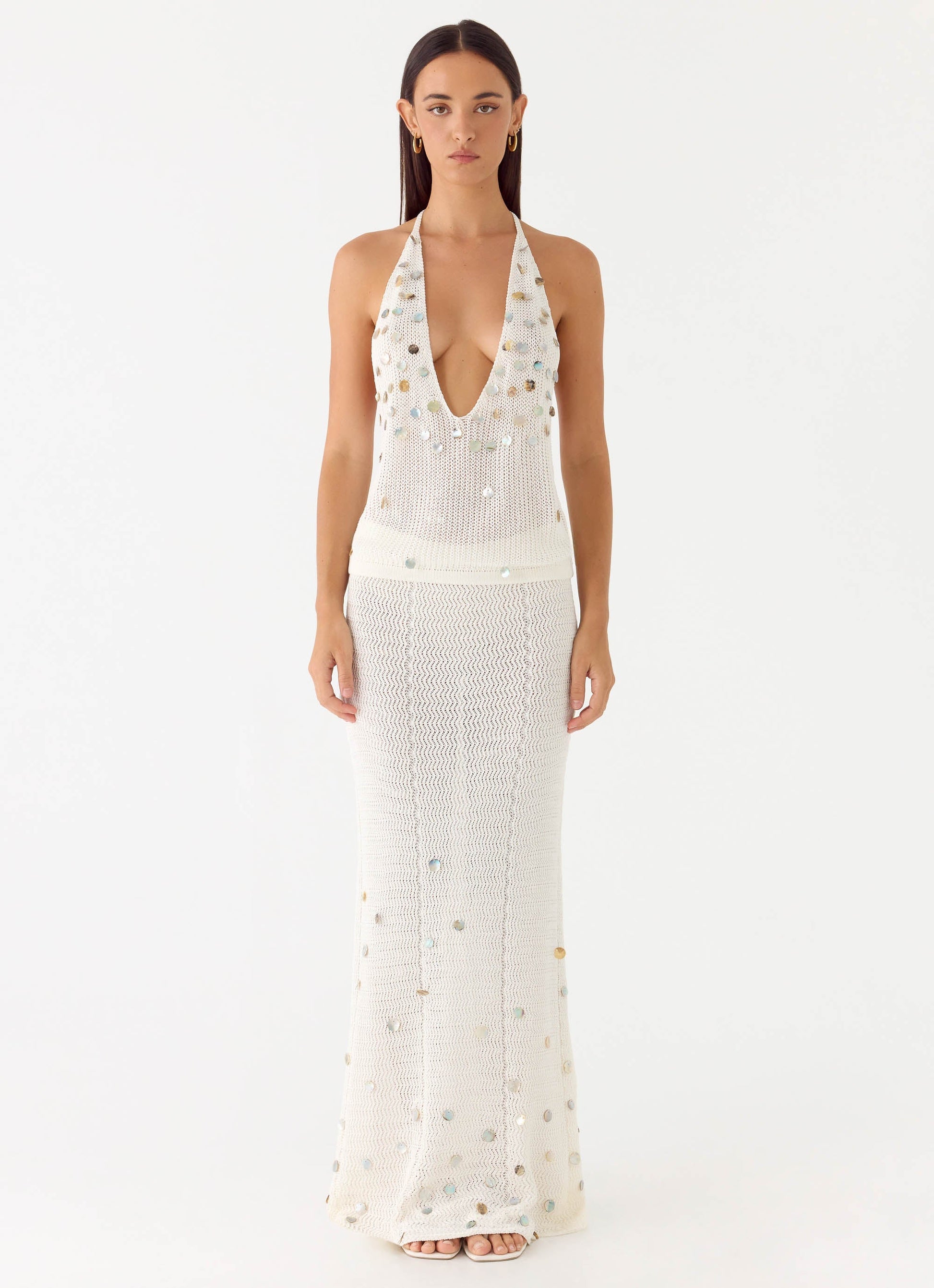 Adelaida Beaded Crochet Top - Ivory
