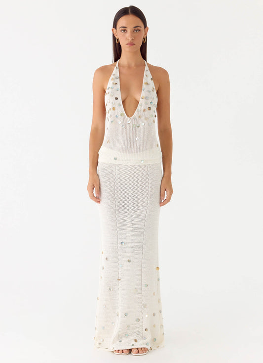 Adelaida Beaded Crochet Maxi Skirt - Ivory