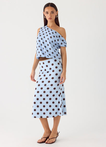 Bahama Low Rise Midi Skirt - Blue Mocha Dot