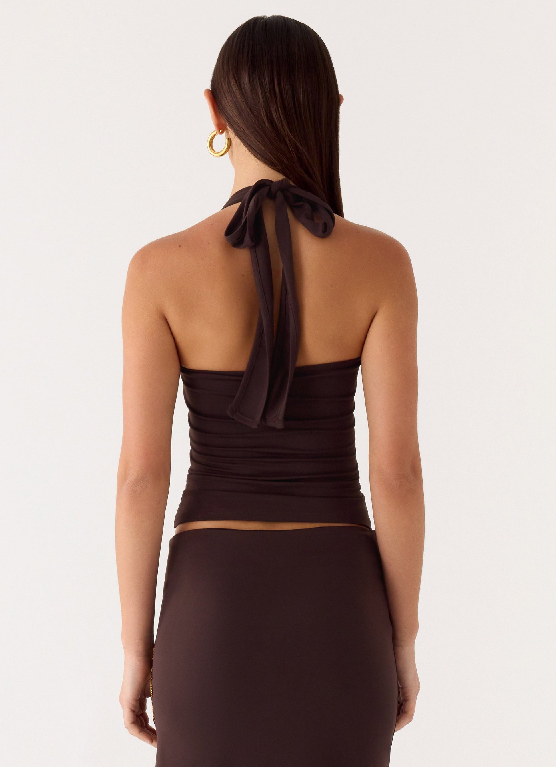 Brienne Beaded Halter Top - Chocolate
