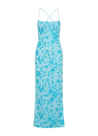 Bright Lights Beaded Maxi Dress - Blue