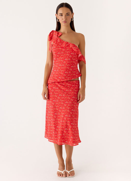 Calia Midi Skirt - Magenta Red Rose