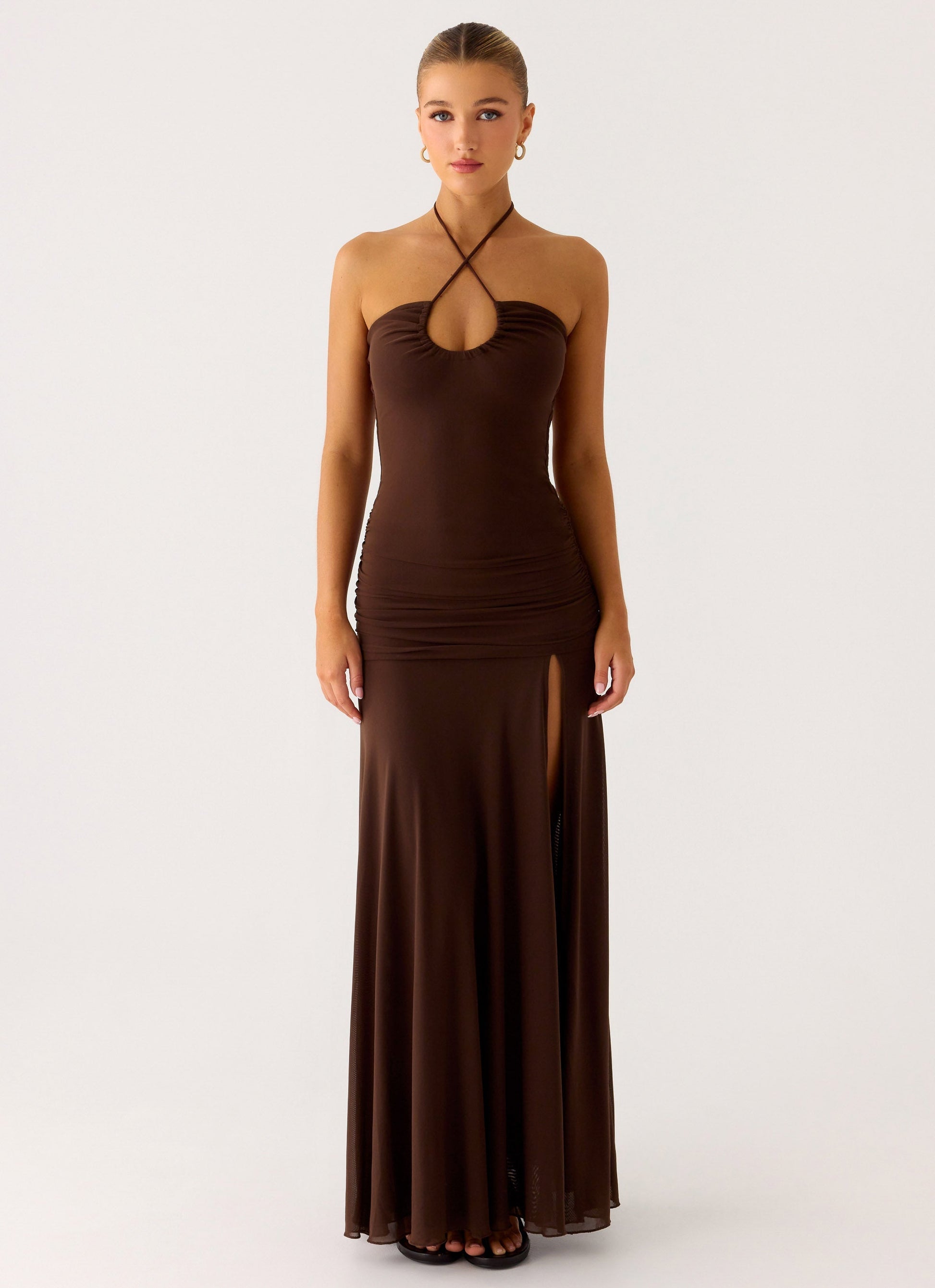 Callie Ruched Maxi Dress - Chocolate