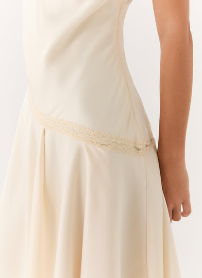 Cleosa Asymmetrical Midi Dress - Ivory
