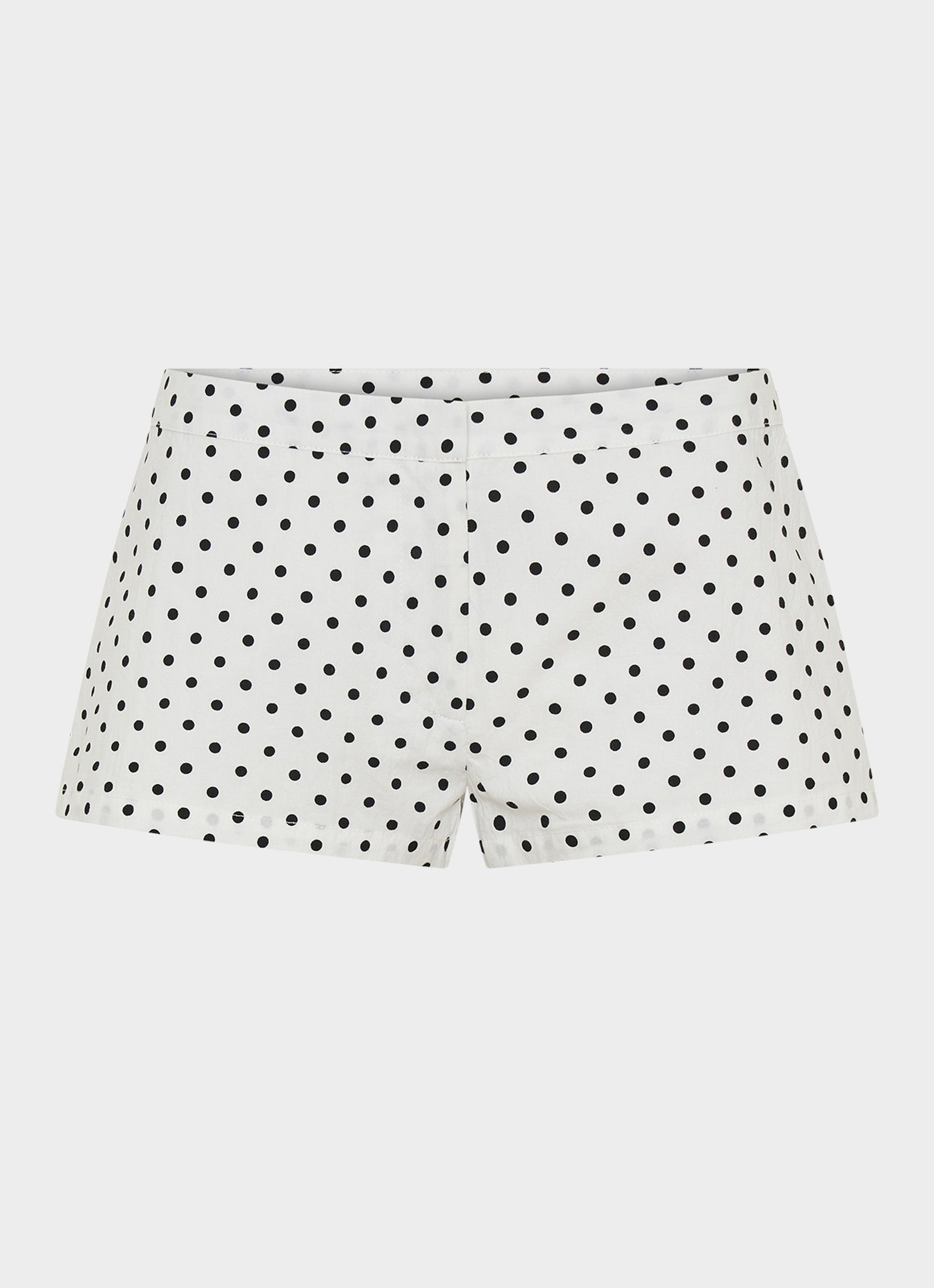 Coastline Cotton Micro Mini Shorts - White Polka Dot