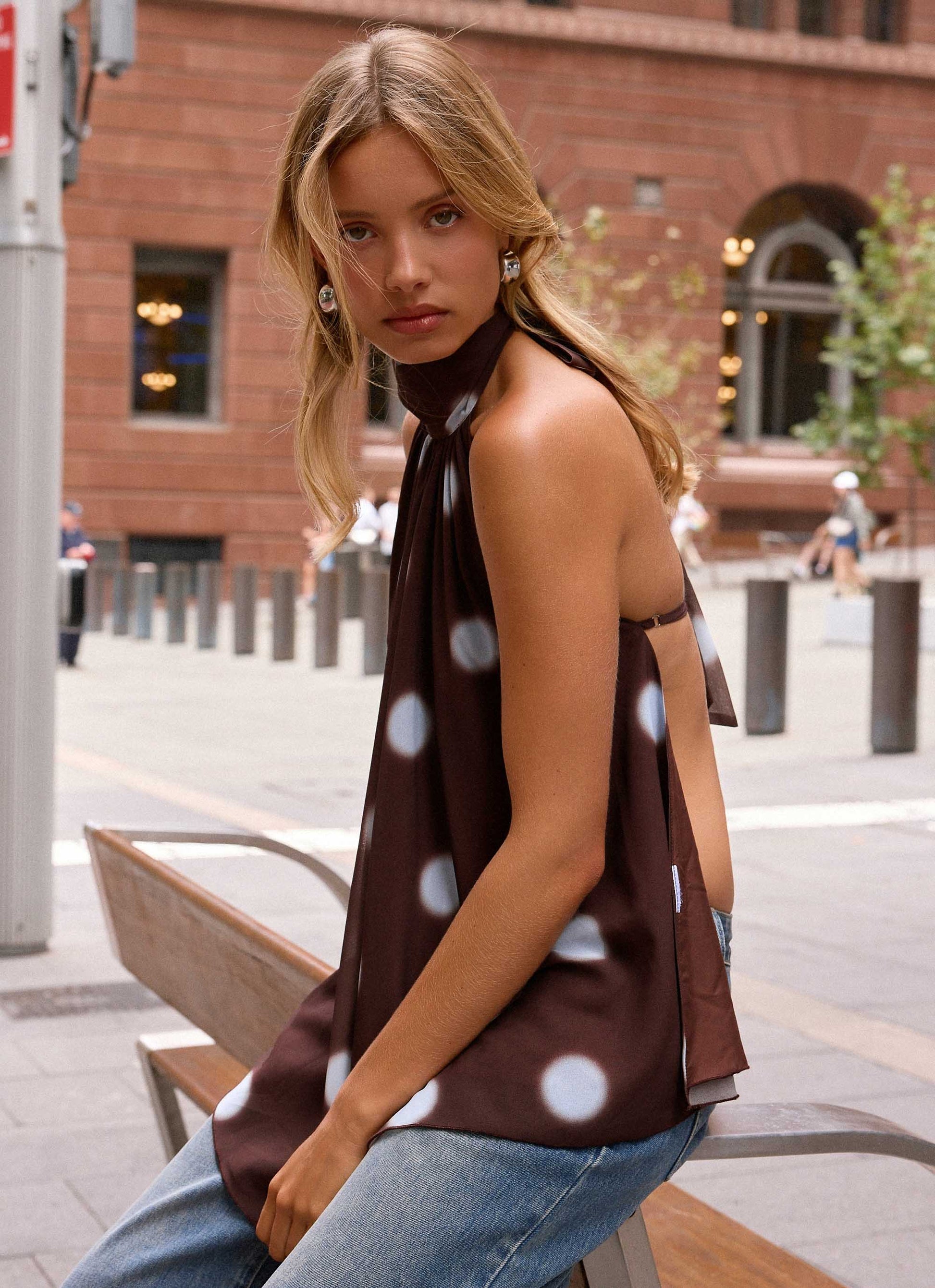 Corrida Backless Top - Chocolate Blue Dot