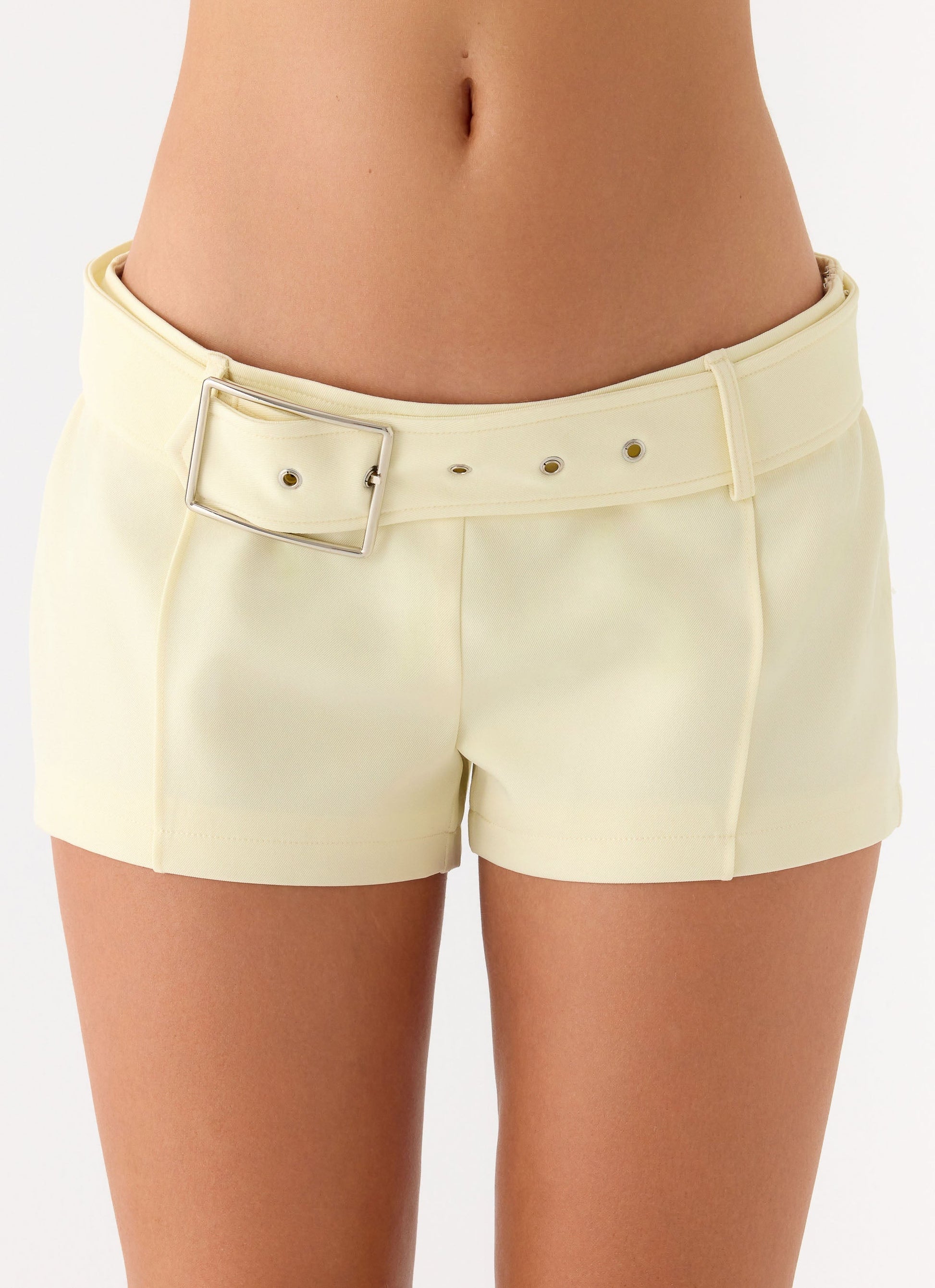 Favourite Moment Belt Mini Shorts - Pale Yellow