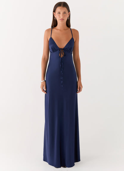 Flora Satin Maxi Dress - Navy