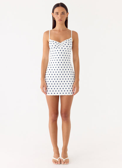 Last Light Mini Dress - Porcelain Blue Polka Dot