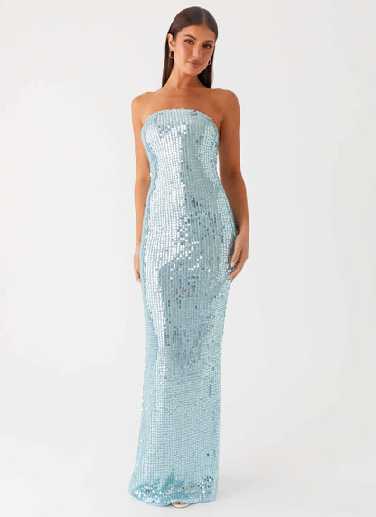 Lyric Sequin Maxi Dress - Turquoise