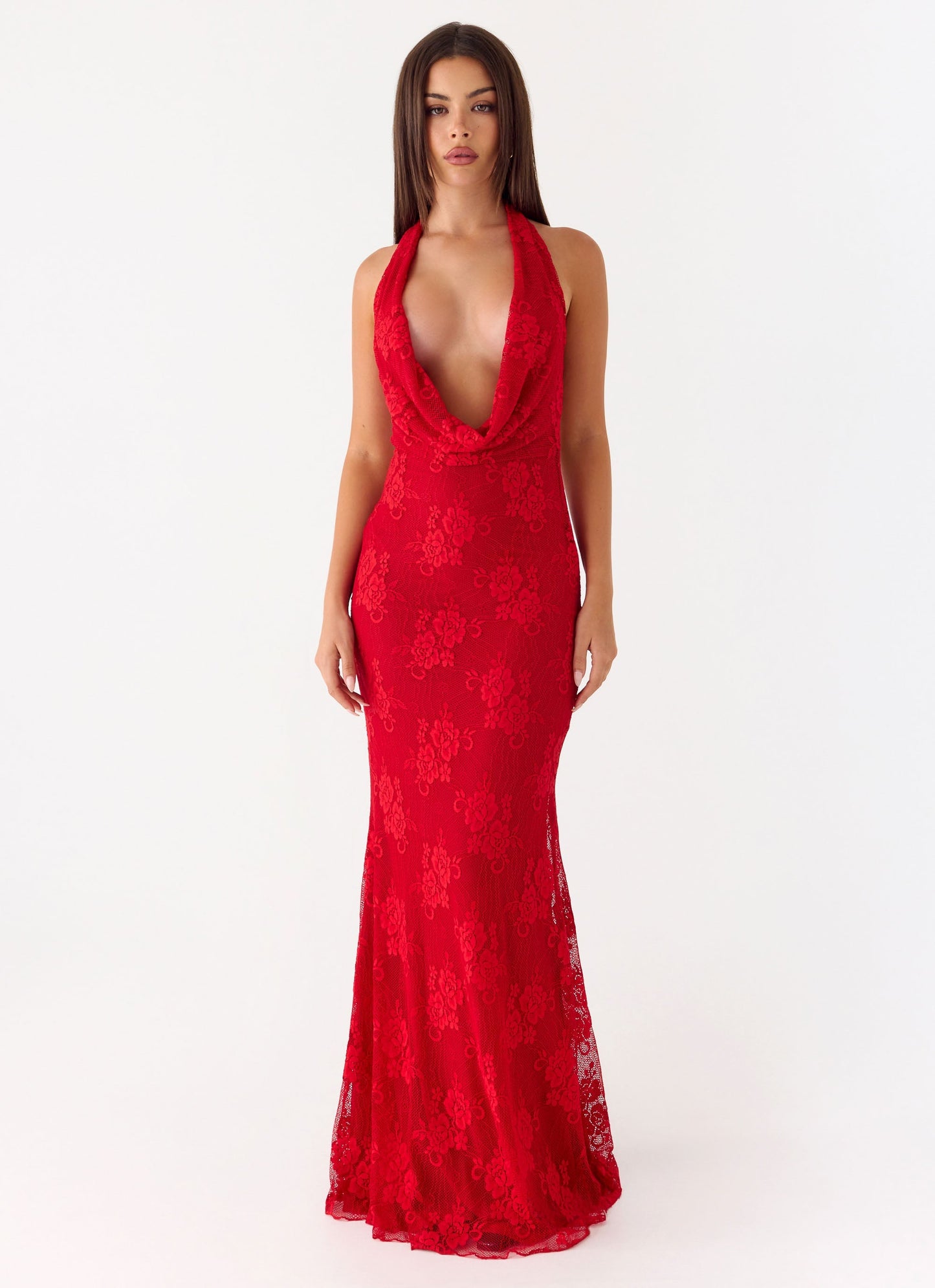 Mitchella Lace Maxi Dress - Red
