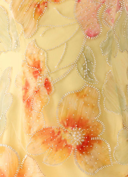 Morning Light Beaded Maxi Dress - Yellow Floral Beaded