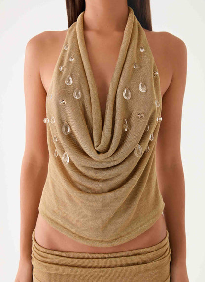 Olyssia Shimmer Embellished Top - Shimmer Gold