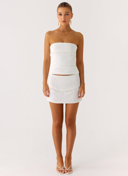 Perfect Celebrity Beaded Mini Skirt - White