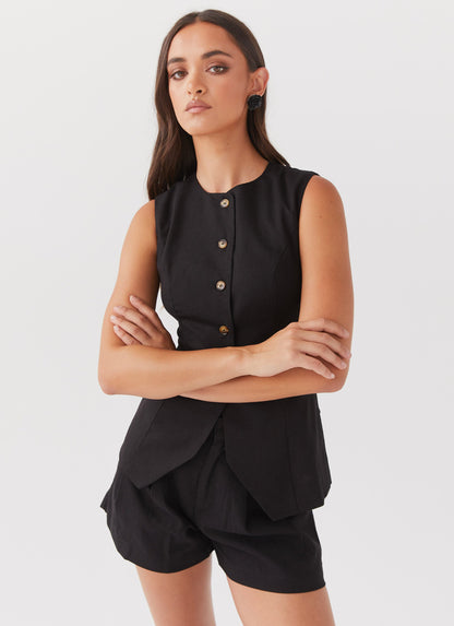 Born For Bordeaux Linen Vest - Black