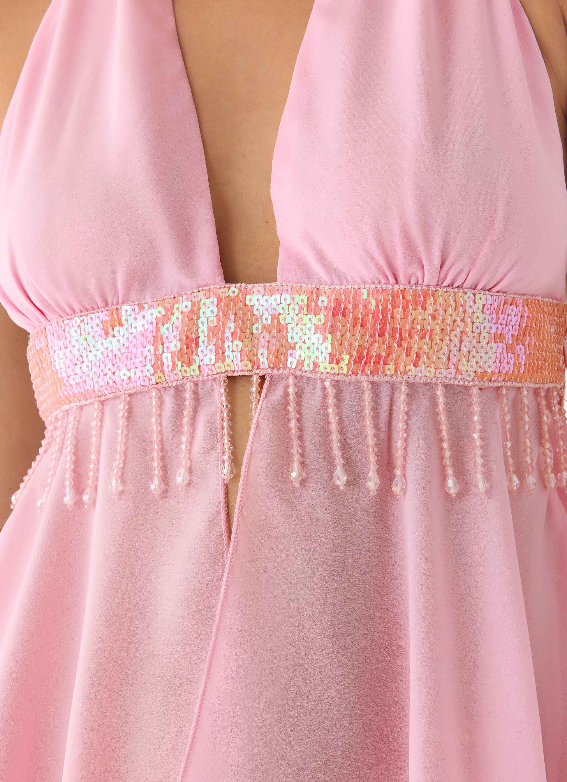 Put It Straight Beaded Sequin Top - Baby Pink