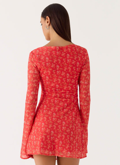 Sabella Mini Dress - Magenta Red Rose