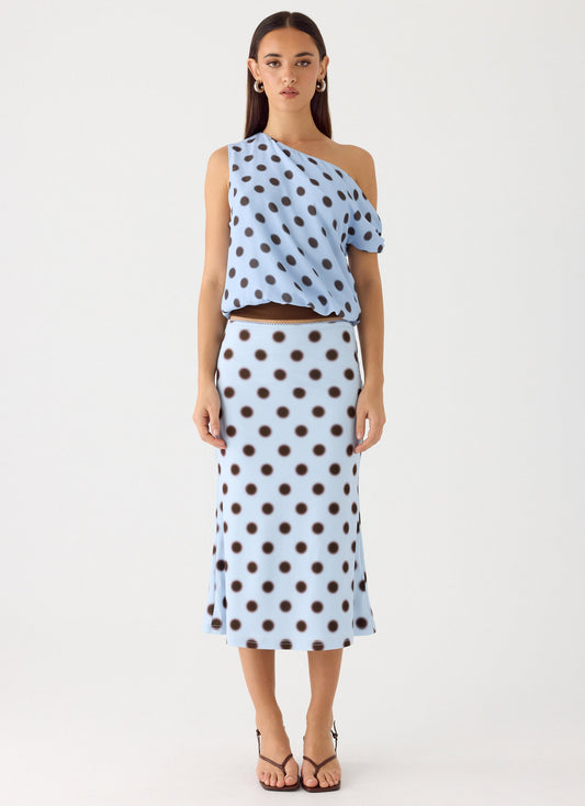 Stick Around Top - Blue Mocha Dot
